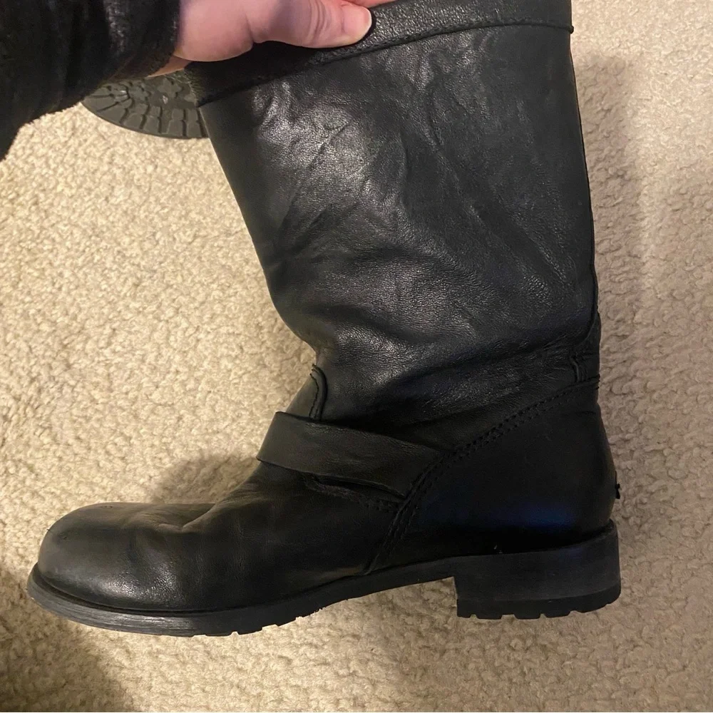 Jimmy Choo Leather Buckle Biker Fur Lined Boots - Picture 3 of 11